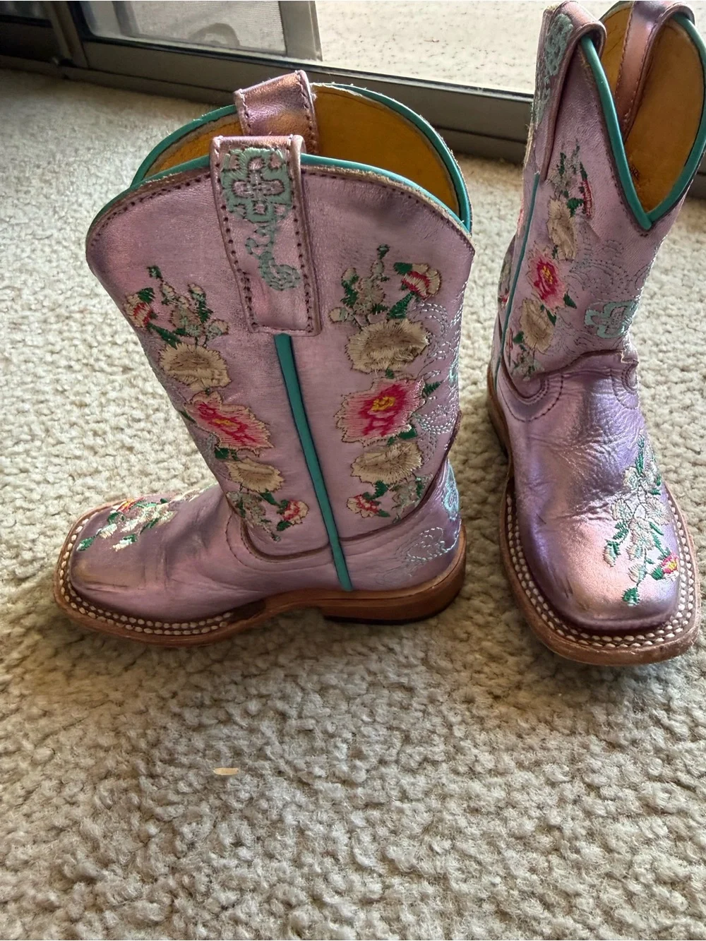 Macie Bean Metallic Pink Floral Embroidered toddler Cowboy Boots